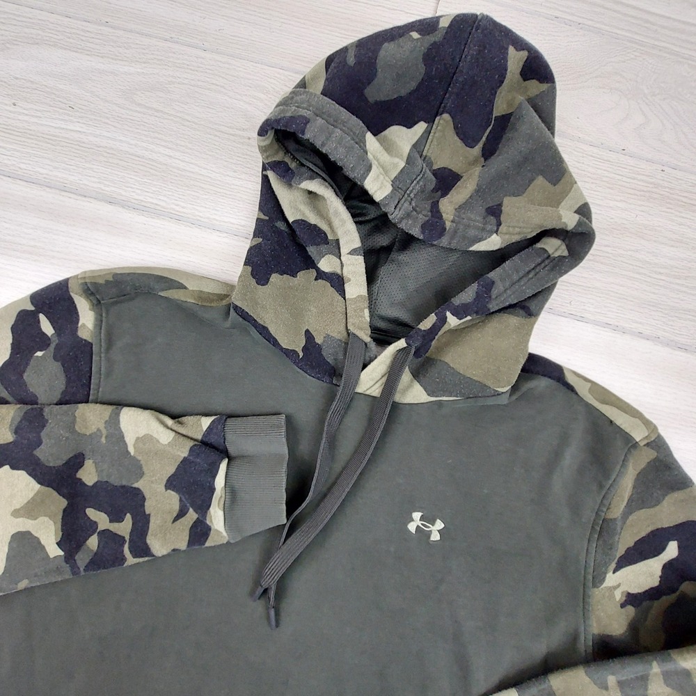 Under Armour Hoodie Mens Large‎ Green Camo Rival Fleece Colorblock Pullover